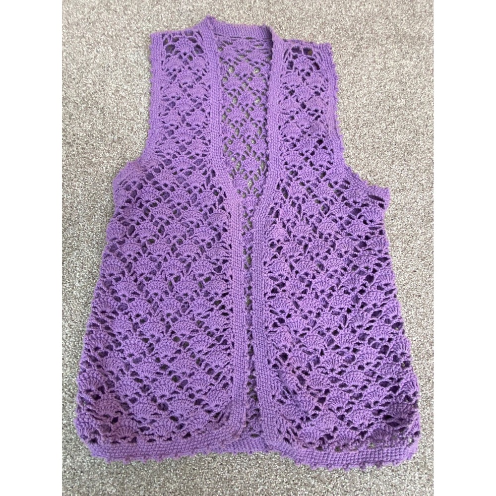 Crocheted Sleeveless Vest Purple Open Knit Boho Festival‎ Layering Approx M